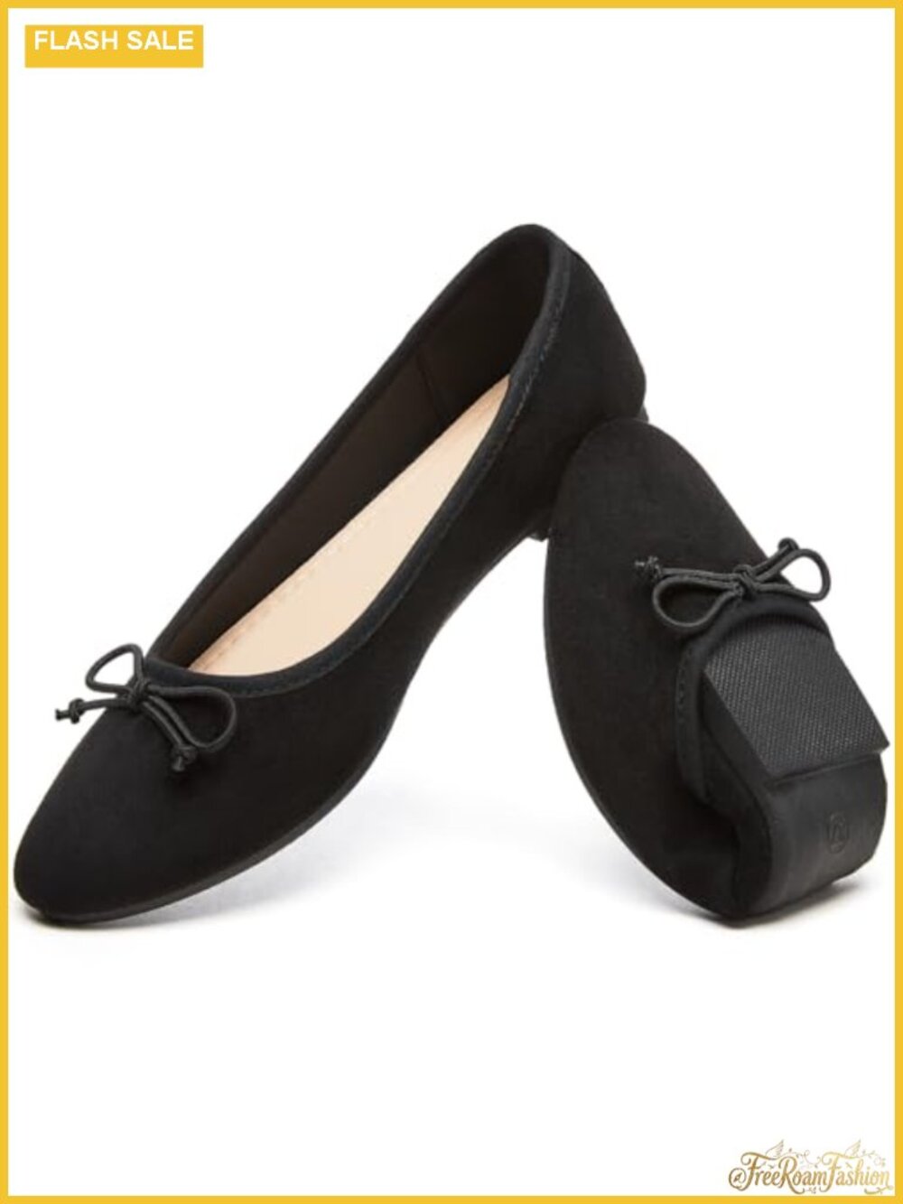 Womens Ballet Flats with Bow Suede Foldable Dress Shoes